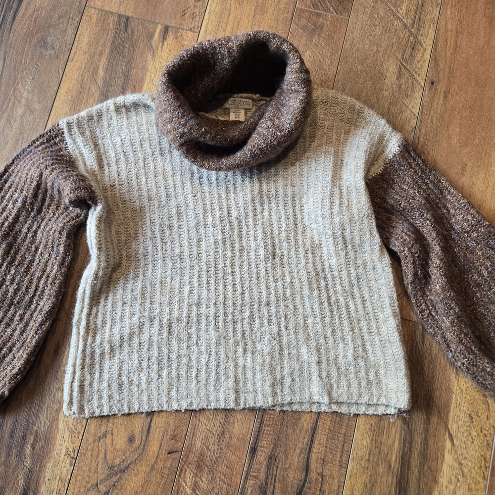 Ruby Moon Brown and Cream Cowl Neck Sweater